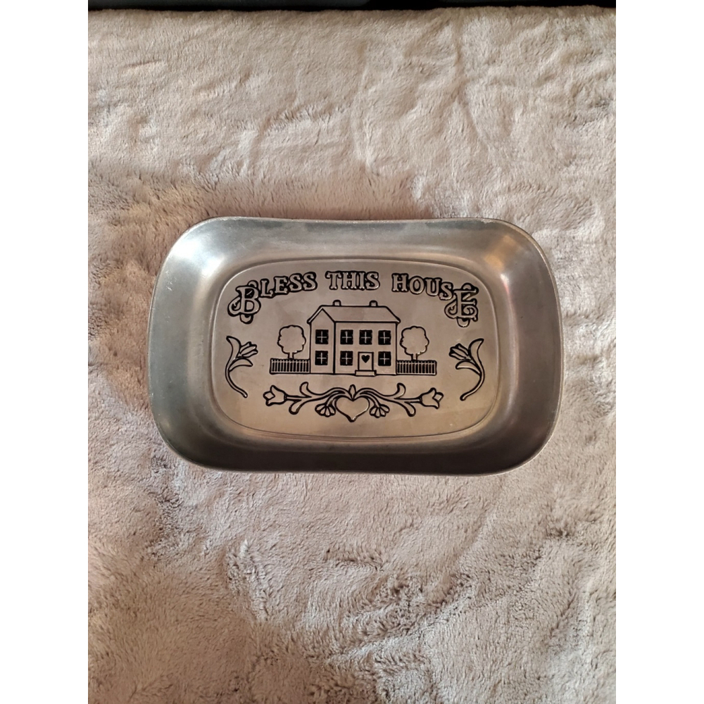 Wilton Armetale Serveware Bless This House Serving Tray Dish Home Platter Pewter